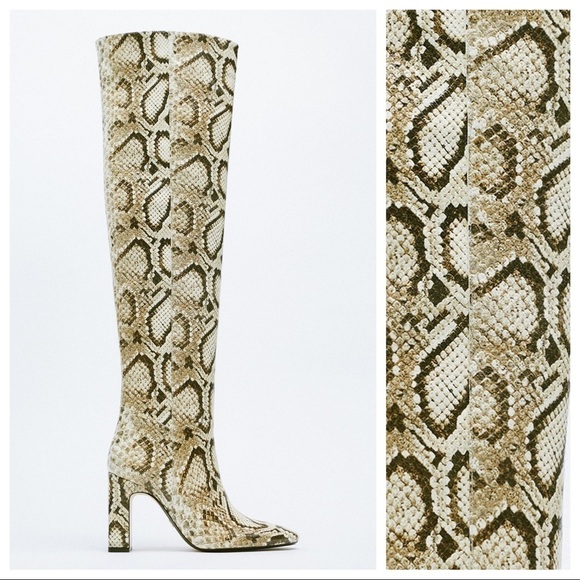 NWT. Zara Animal Snake Print Mid High Heel Over the Knee Boots. Size 7,5. - Picture 1 of 11